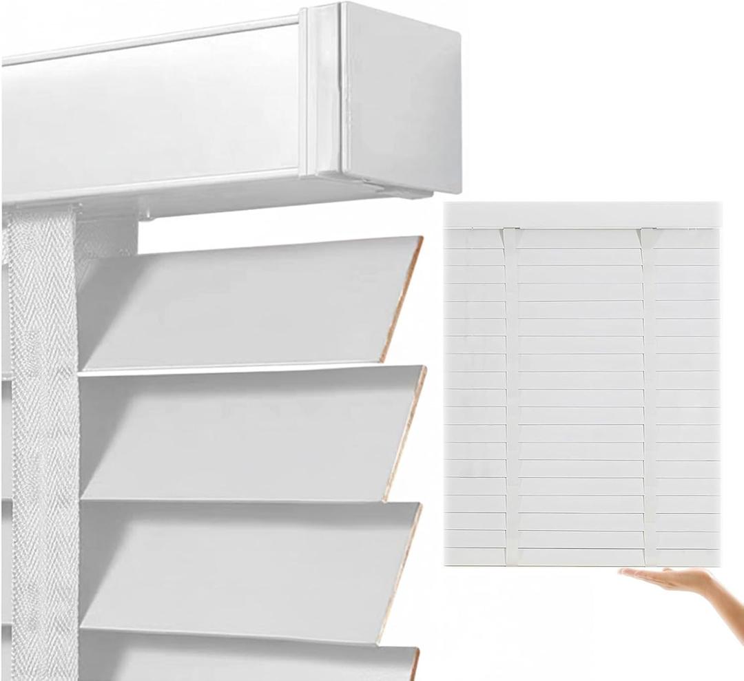 2" Wood Blinds, Cordless Blackout Faux Blinds, Wooden Blind for Indoor Windows, Horizontal Window Shades Custom 12" 21" 26" 28" 34" 38" 40" 60" 70" 72" for Home Office Door Windows(White)