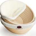 Superbaking 2 pcs Banneton Bread Proofing Basket, 9" Splinter-Free Round Rattan Bread Basket with Liners, Sourdough Starter Kit, Sourdough Bread Baking Supplies & Sourdough Kit, Bread Making Tools