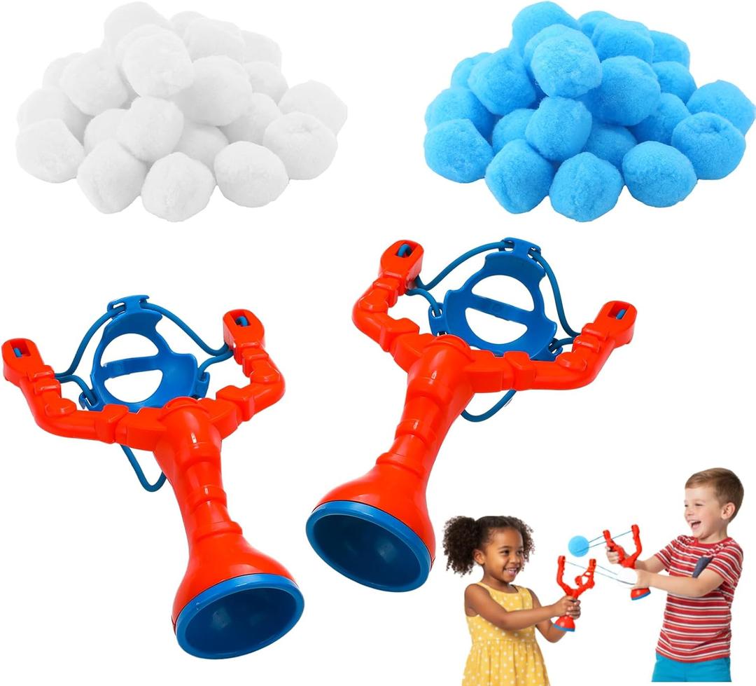 Soulchen Christmas Snowball Fight Set, 50 Fake Snowballs with 2 Pcs 10.3 x 6.7 Inch Slingshots Indoor Snow Ball Fight Toys for Winter Holiday Outdoor Christmas Party Games Toss Throwing Game