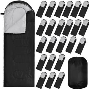 VitalCozy 24 Pcs Sleeping Bags for Adults Bulk Lightweight Waterproof Backpacking Camping Sleeping Bag with Compression Sack, Portable Compact for Hunting Hiking Outdoor Camping Essential (Black)83 x 30