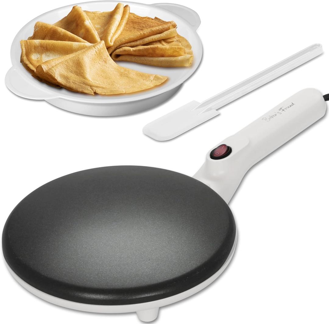 Baker's Friend Crepe Maker Machine with Auto Power Off, Portable Crepe Maker with Non Stick Dipping Plate, Automatic Temperature Control, Graphite