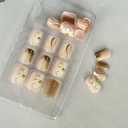 2 x 24pcs Flower Press on Nail Medium Length Square Fake Nails Full Cover French Tip with Stripe Leopard Print Polka Dot designs 3d Flower Stick on Nail Gold Glitter Glue on Nails for Women Art Manicure