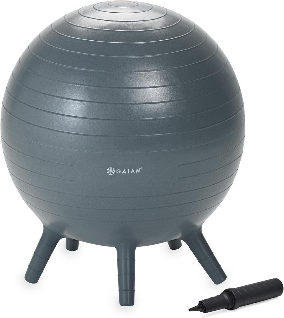 Kids Stay-N-Play Children's Balance Ball - Flexible School Chair Active Classroom Desk Alternative Seating Built-In Stay-Put Soft Stability Legs, Includes Air Pump (52cm, Grey)