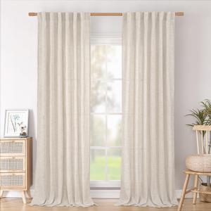BGment 96 Inches Long Linen Semi Sheer Curtains for Living Room 1 Panel Set, Light Filtering Drapes Natural Textured with Rod Pocket Back Tab for Farmhouse Bedroom, Each Panel 52 Inch Wide