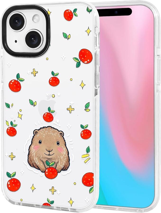 ChiCsFleur for iPhone 13 promax Case, TPU Phone case with Camera Protection for Women Girls Teens - Capybara Orange Fruit Sparkle Artsy Fun Kawaii Animal Y2K Aesthetic Unique