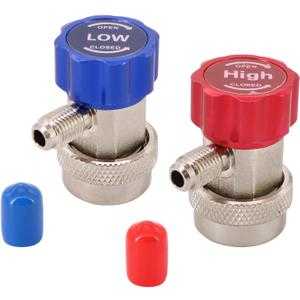 KIPA A/C AC Compressor R-134A Manual Quick Coupler Adapter Air Condition 1/4" SAE Connectors Accessories SAE J-639 1/4" Male Port High Pressure Low Pressure Set