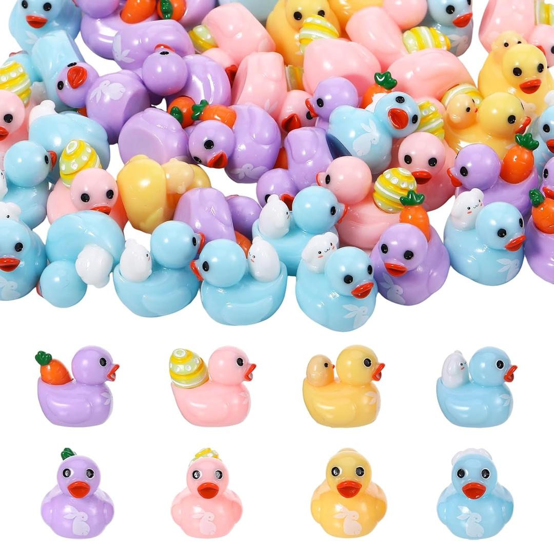 60pcs Easter Resin Ducks, Tiny Ducks Toy Figurines, Novelty Duck for Easter Party Favors Gifts (4 Styles)