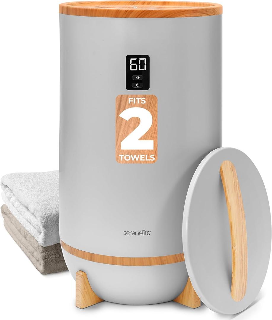 SereneLife Towel Warmer, with Customized Fragrance for Spa and Bathroom, Luxury Towel Heater Gifts for Him & Her, Auto Shut off, Fits 2 large Towels, Blankets, Bathrobes, PJ's (Grey)