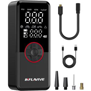 Tire Inflator Portable Air Compressor, Cordless Electric Bike Pump 150PSI Fast Inflation with LED Light, Pressure Gauge, and Deflation Mode, Portable Air Pump for Car Bike Motorcycle Ball (Red)