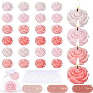 Treela 24 Set Flower Candles Wedding Favor for Guests Mini Pink Champagne Rose Shaped Tealight Candles for Return Gift Wedding Birthday Bridal Shower Housewarming Party