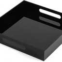 Glossy Black Sturdy Acrylic Serving Tray with Handles-12x12 Inch-Serving Coffee,Appetizer,Breakfast,Butler-Kitchen Countertop Tray-Makeup Drawer Organizer-Vanity Table,Ottoman Tray-Decorative