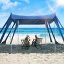 Beach Tent, Beach Canopy Sun Shade with UPF50+ UV Protection, 10x10ft, Includes 8 Sandbags, Sand Shovel, Ground Pegs & 4 Stability Poles, Pop Up Sun Shelter for Camping, Picnics, Backyard Fun