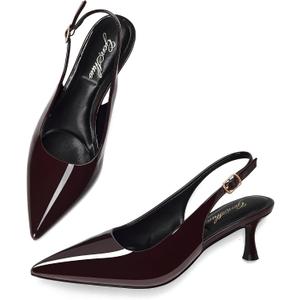 GENSHUO Kitten Heel Slingback Closed Pointed Toe Low Heels Pumps Women 2 Inch Short Strap Dressy Comfortable Wedding Dating Work Shoes, Size: 9