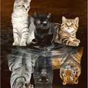1000 Piece Wooden Jigsaw Puzzle for Adults, Cute Cats Water Reflection Tiger Illusion Puzzle, Wall Art Decor for Family Game Night, Stress Relief Gift (29.5" x 19.6")
