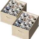FHSQX 2 Pack Shoe Organizer for Closet,Foldable Shoe Organizer,Fits up to 24 Pairs,Storage Containers With Bottom Support for Shoes (16.5*12.6*9.5in, Beige)