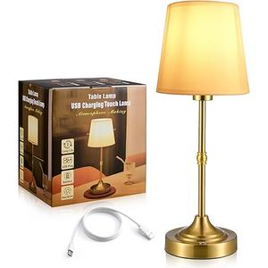 Cordless Table Lamp, USB Rechargeable Touch Dimmable Desk Lamp, Portable LED Bedside with Fabric Shade Aluminum Alloy Frame for Bedroom Study Cafe Restaurant
