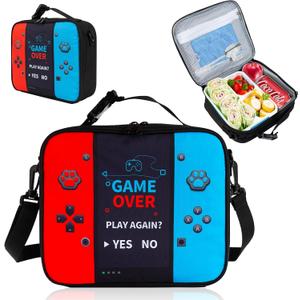 Game Console Insulated Lunch Bag lonchera for Teen Boy Kid Gamer Lunch Box Bento Reusable Large Capacity Portable Waterproof Leakproof with name tag to School Office Picnic (1PCS Lunch Bag)