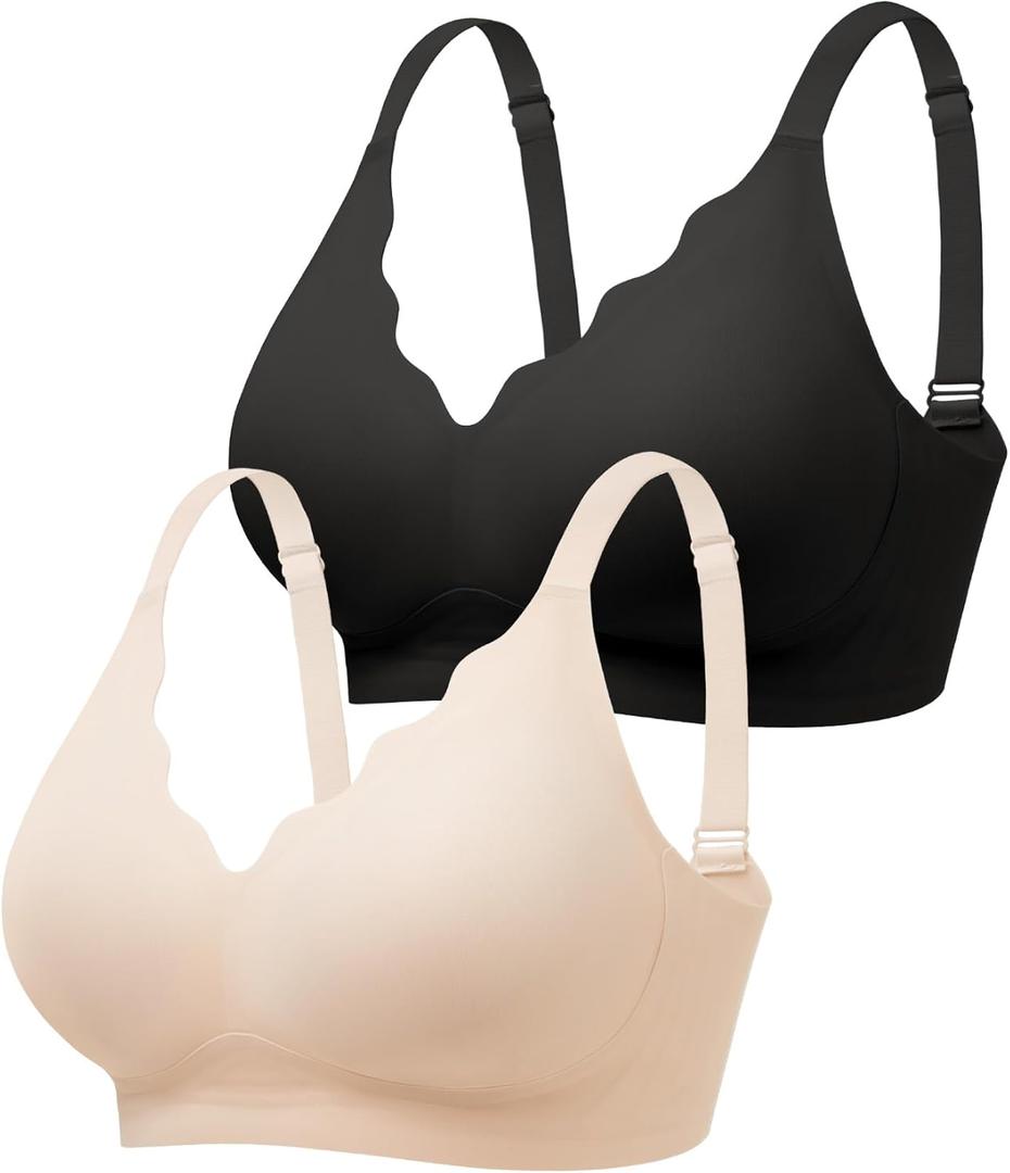 Seamless Jelly Bras for Women No Underwire with Support - Wireless Bralettes Everyday Full Coverage Comfort Tshirt Bra, L