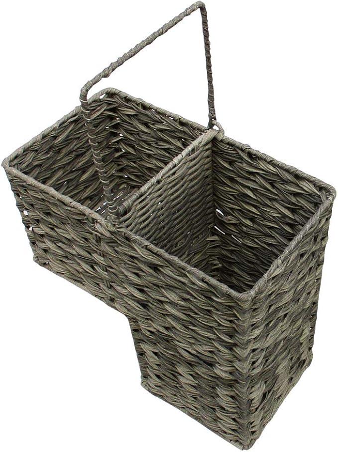 Trademark Innovations 14.5" Plastic Wicker Storage Stair Basket With Handles (Grey)