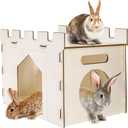 Yesland Rabbit Hideout Castle, Wooden Bunny Houses and Hideouts, Detachable Small Animal Play Hideaway Hut and Playhouse for Indoor Bunnies Guinea Pig Hamster Chinchilla Gerbil
