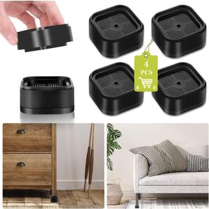 4 Pack Furniture Risers 1 Inch, Adjustable Bed Risers Heavy Duty for Table Desk Couch Chair Sofa Cabinet Bed Legs Dorm, Square Stackable Bed Raisers Blocks Lift Height 1", 2" or 3", Black
