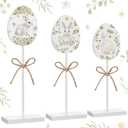 Kathfly 3 Pcs Easter Egg Bunny Table Decor Rustic Easter Egg Table Wooden Standing Sign Block Bunny Farmhouse Spring Centerpiece Wood Rabbit Leaves Colorful Tiered Tray Decor for Home Mantel Office