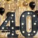 8.8" Decorative LED Light Up Numbers, Glitter Marquee Numbers Lights for 40th Birthday Decorations, Shiny Lighted Number Sign for Birthday Party Wedding Anniversary Home Decor, Glitter Black 40