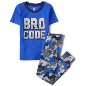 The Children's Place boys Snug Fit 100% Cotton Short Sleeve Top and Pants 2 Piece Pajama Set (7, Bro Code)