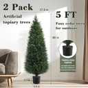 Chillchard Two 5ft Artificial Plants Topairy Faux Cedar Trees for Outdoor Planters, 60IN Tall Fake Pine Bushes UV Resistant Large Potted Shrubs for Front Porch Dcor