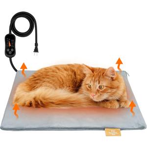 azuza Pet Heating Pad for Dogs and Cats, 6 Adjustable Temperature with Timer, Waterproof and Chew-Resistant Cord, Comfortable Fabric Dog Heating Mat, Auto Power-Off(18"x18")