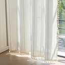 Deep Dream Grommet Semi-Sheer Boho Curtains 84 Inch Length 2 Panels for Living Room, Linen Blend Tassels Farmhouse Curtains with Embroidery for Bedroom (52" W x 84" L, 2 Panels, Off White)