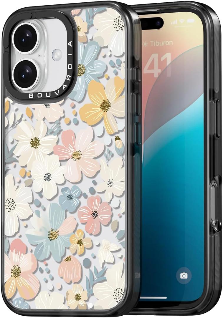 Bouvardia for iPhone 16 Case, Cute Design for Women & Girls, Protective & Aesthetic, Floral Theme - Flowers Blossoming (Gray Bumper)