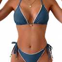 QJQ Women's 2 Piece Bikini Sets Floral Leopard Starfish Metal Triangle Bathing Suit Cheeky String Swimsuit Sea Blue X-Small