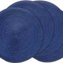 AHHFSMEI Round Braided Placemats 15 Inch Round Table Mats for Dining Tables Natural Woven Heat Resistant Place mats Set of 4 (Navy Blue,4)