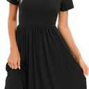2024 Women's Summer Casual Short Sleeve Pleated A-Line Midi Loose Fit Swing Dresses T-Shirt Flowy Sundress with Pockets Black, X-Large (Black, XL)