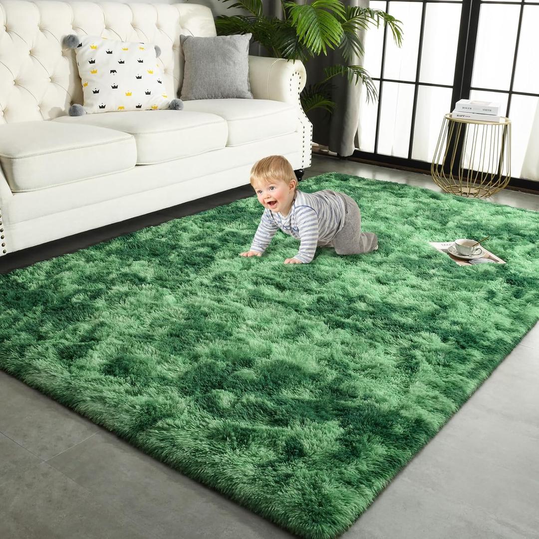 TWINNIS 4x6 Large Shag Area Rugs for Living Room Bedroom, Tie-Dye Green Indoor Super Soft Fuzzy Plush Rugs, Upgrade Anti-Skid Modern Furry Rugs Fluffy Carpets for Kids Room Nursery Home Decor