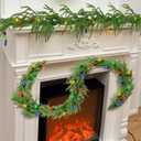 9 ft Prelit Christmas Norfolk Pine Garland with LED Light, Artificial Real Touch Greenery Garland for Table Mantle Fireplace Stairs Wall Indoor Outdoor Decorations (Red, Green, Blue, Yellow)