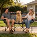 FAIR WIND Oversized 3 Person Camping Chair Padded Triple Loveseat Folding Camping Couch Duo Chair Heavy Duty Quad Fold Arm Chair with Cup Hold - Supports 900 LBS Black