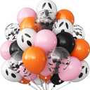Halloween Balloon Pink Black Orange Balloons with Bat Print Latex Balloons White Ghost Party Balloon for Girls Night Hey Boo Halloween Ghost Spooky One Scary Birthday Baby Shower Party Decor