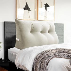 Headboard Wedge Pillow Large Bolster Triangle Reading Pillow Twin Size Bed Rest Back Support Pillow for Sitting up in Bed Daybed Couch Backrest Cushion Velvet Off-White