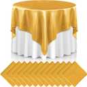 Newwiee 12 Pcs 72 Inch Satin Tablecloth Square Overlay Smooth Fabric Tablecloth Satin Table Cover for Party Wedding Banquet Table Decoration(Gold)