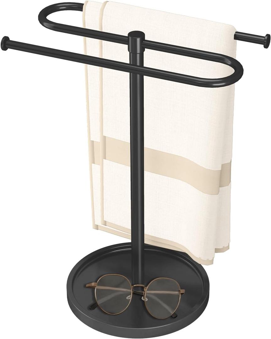 Towel Holder Stand, Stainless Steel Hand Towel Holder Rack for Bathroom Countertop, S-Shape Free Standing Towel Bar Holds 2 Towels for Kitchen Countertop, Black (14 inch)