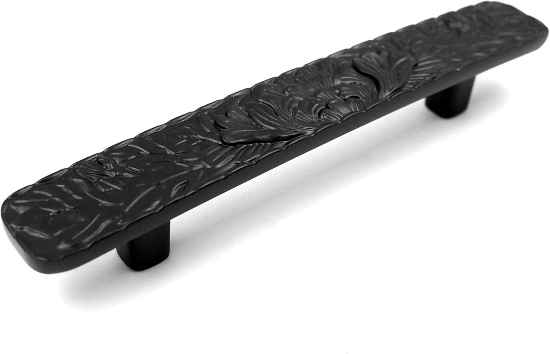 JETLAND Bridged Drawer Cabinet Pulls, 6-Pack Flat Black 3" Hole Centers, Antique Peony Solid Cast, TG01150B076