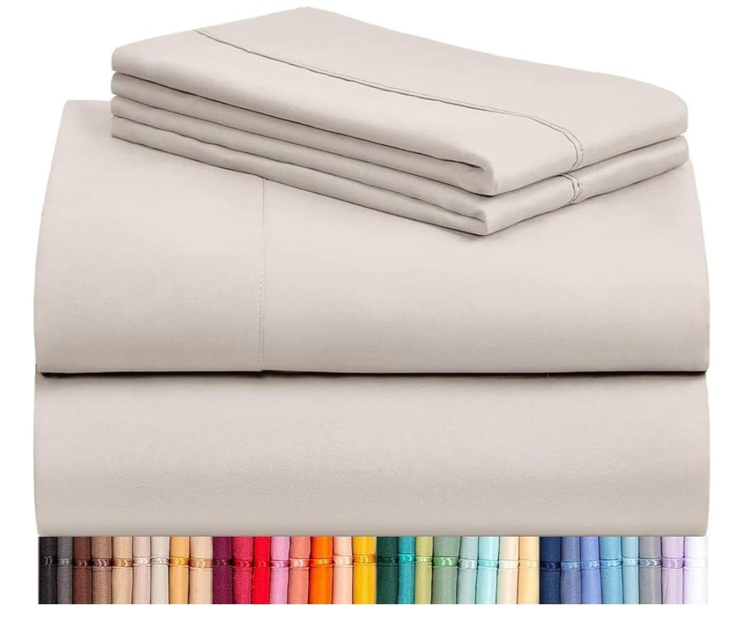 LuxClub 4 PC Sheet Set Bed Sheets Deep Pockets 16" Eco Friendly Wrinkle Free Cooling Machine Washable Hotel Bedding Silky Soft - Mocha California King