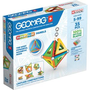 Geomag Supercolor Magnetic Toys for Kids Ages 5+, 35pc Educational STEM Magnets for Kids - Swiss-Made Magnetic Blocks, Tiles and Building Toys from 100% Recycled Plastic