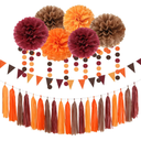 Boho Baby-Shower White-Brown Champagne Party-Decorations - 28pcs Neutral Birthday Wedding Bridal Tissue Pom Poms Streamers, Fall Autumn Tassel Garland Banner, Engagement Christmas Decor Ouruola