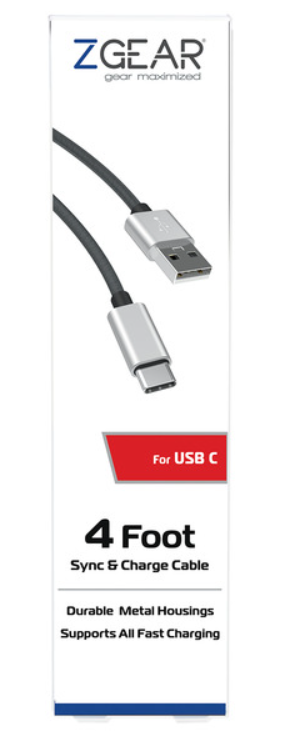 Z GEAR 4 Foot Sync & Charge Cable. For USB C