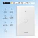 Smart Matter Light Switch, 2.4G WiFi Touch Wall Switch (Neutral Wire Required), Single-Pole Smart Switch Works with Apple Home, Alexa, Google Home & SmartThings, Tempered Glass Panel, White