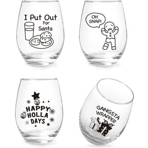 Jogskeor Funny Merry Christmas Wine Glass Set of 3, Christmas Themed Stemless Wine Glass for Women Men Friend Family, Wonderful Gift Idea for Christmas New Year Holiday, 15Oz