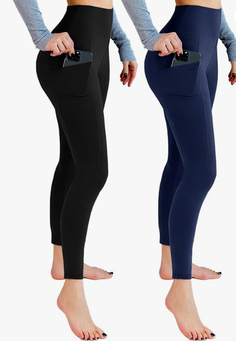 2 Pack Leggings with Pockets for Women, High Waisted Soft Leggings for Yoga Gym S/M